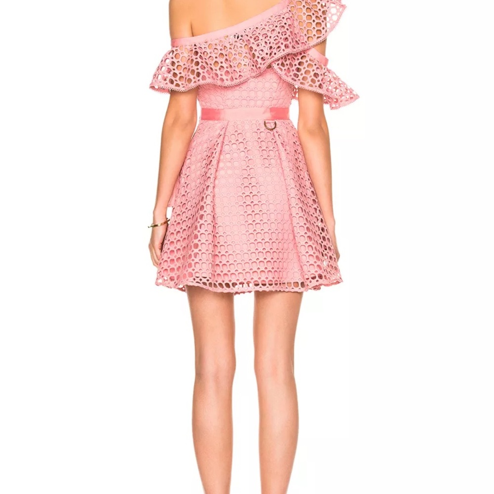Self Portrait Pink Off-Shoulder Dress with Ruffle Detail